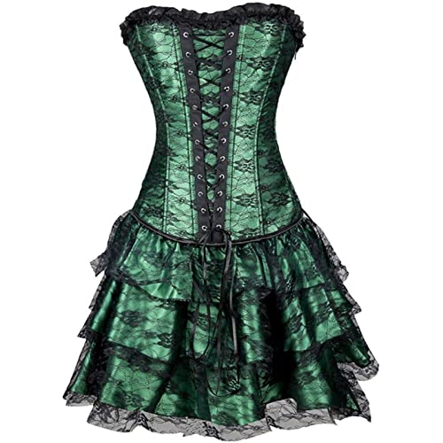 Cokbyavla Bauernkostüm Frauen Mittelalterlich Damen Länge Vintage Gothic Tutu Dredd Maxikleid Halloween Anime Cosplay Kostüm Kimono Partykleid Für Frauen (Green, M) von Cokbyavla