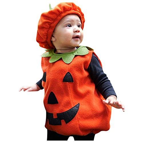 Cokbyavla Cosplay Halloween Kürbiskostüm Süßes Säugling Kürbis Kostüm Jumpsuits mit Mütze für Baby Kind (Strampler Hoodie Reißverschluss, 1-2 Jahre) von Cokbyavla