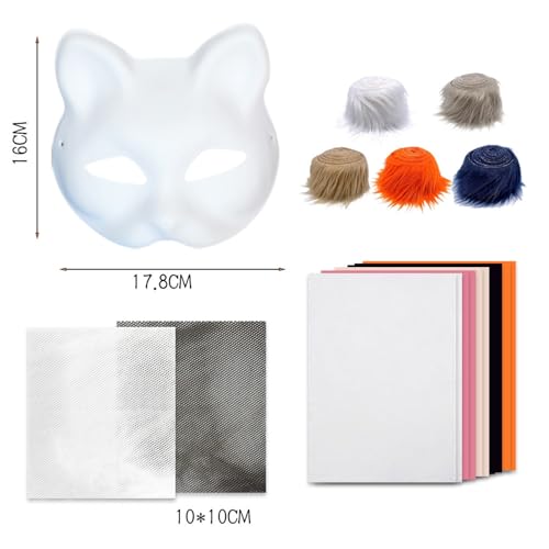 Cokbyavla Damen Karnevalsmaske 6 Stück Therian Ears Katzenmaske Therian Masken Bastelset Fuchsschwanz Katze Maske Set Monster Basteln Gipsfiguren Zum Bemalen Für Kinder Fuchsmaske Cosplay Masken Cat von Cokbyavla