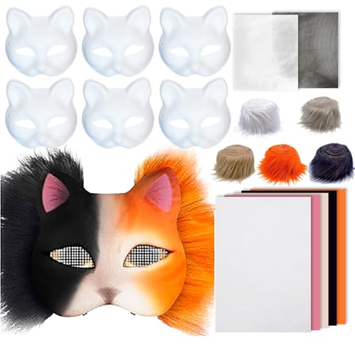 Cokbyavla Damen Karnevalsmaske 6 Stück Therian Gear Therian Katzenmaske Mask Draw Mask Gesichtsmasken Set Basteln Kinder Tiermasken Zum Bemalen Fuchs Maske Weiß Bad Cat Maske Bastelset Kindergeburts von Cokbyavla