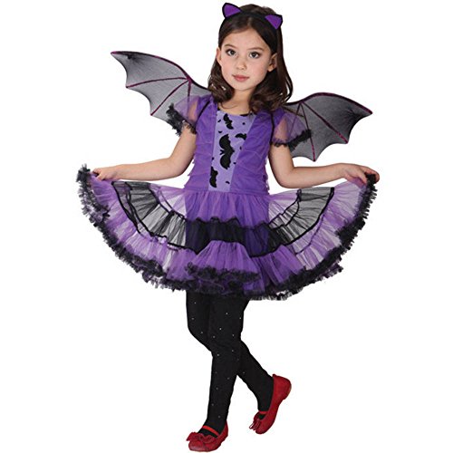 Cokbyavla Girls Bat Halloween Costume Witch Cosplay Costume Tutu Dress Set For Kids von Cokbyavla