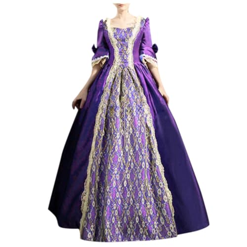 Cokbyavla Mittelalterliche Haubenhaube Trompetenärmel, langes Prinzessinnenkleid Bestien-Cosplay-Kostüm (Purple, XXXL) von Cokbyavla