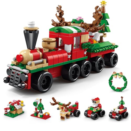 Cokomono Weihnachtszug Bausteine, 270 Teile Eisenbahn Bausatz Spielzeug mit Weihnachtsmann, Weihnachtsbaum und Weihnachtshaus, Geschenk für Kinder ab 6 Jahren von Cokomono