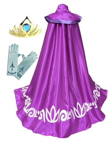 Cokos Box Mädchen Prinzessin Krönung Zubehör Langer Umhang Umhang Handschuhe Tiara Set (3-4T, Lila) von Cokos Box