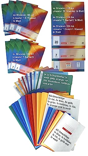 Colalu Komplettset Schulset Hefte, Bleistifte, Schnellhefter, Schere, Heftumschlag, Radierer Alles für den Schulstart Schulanfang Schulsachen (Basic Set 1. Klasse) von Colalu