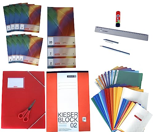 Colalu Komplettset Schulset Hefte, Bleistifte, Schnellhefter, Schere, Heftumschlag, Radierer Alles für den Schulstart Schulanfang Schulsachen (erweitertes Set 2. Klasse (rot)) von Colalu