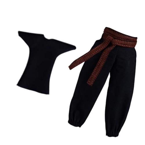 Colcolo 1/12 Skala -Figur Jogger Pant Miniaturpuppenkostüm Casual Sports Loose Cosplay mit Gürtel für 6 -Zoll, Hemd Schwarze Hosen von Colcolo