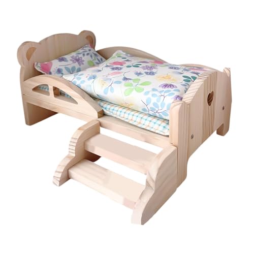 Colcolo 1:12 Holz Puppe Mini Bett enthalten 1 Matratze, 1 Stepp Decke und 1 Kissen Foto Requisiten Pretend Doll Play für Mädchen Geburtstags Geschenk, Blumen-bettwäsche-Set von Colcolo