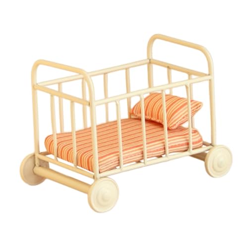 Colcolo 1:12 Krippenbett mit Matratze Miniatur Kleinkinder Bett Miniaturmöbel Raum für Rollenspiele Möbel Fenster Display Geschenk, Streifen von Colcolo