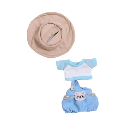 Colcolo 15 cm Plüschpuppenkleidung, bequem, ausgestopfte Plüschpuppe, Verkleidung, Kostüme, Foto-Requisiten, DIY Puppen-Overall-Set, süß, Blaues Set mit Hut von Colcolo