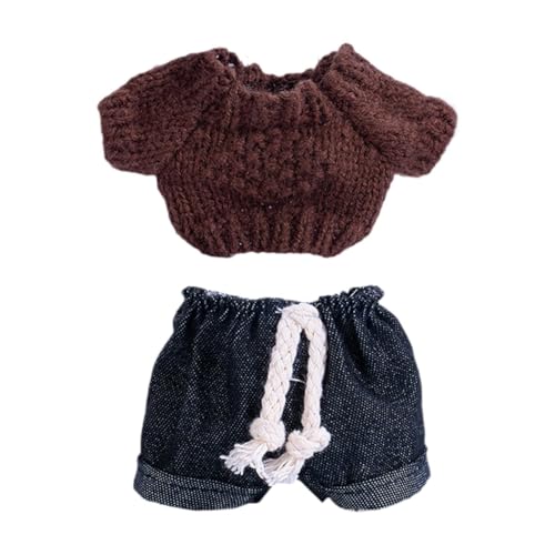 Colcolo 15cm Miniatur Puppenkleidung Gestricktes Kleidungsaccessoire Fuzzy Pullover und Hose Handgemachte Puppenaccessoires Süße Puppenkleidung, Dunkelbraun von Colcolo