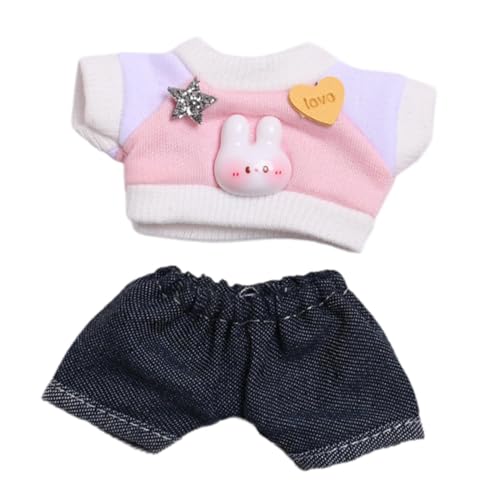 Colcolo 2 x Mini-Puppenkleidung für 6 Zoll, süße Puppenkleidung, Anzug, Kostüme, Jeans, T-Shirts, DIY-Puppenkleidung für Kinder im Alter von 5–7, 8–10, Rosa T-Shirt von Colcolo