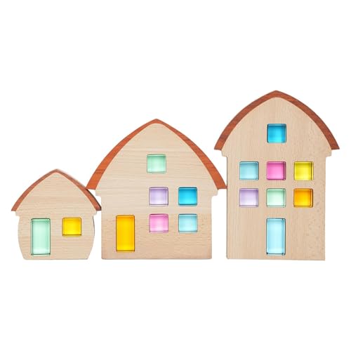 Colcolo 3-teiliges Holzhaus-Set, Holzdekor, bunt, verbessert die Vorstellungskraft, Bausteine, Ornament für Jungen und Mädchen, Kinder im Alter von 3–6 von Colcolo