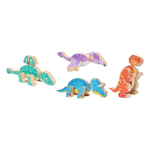 Colcolo 4X Dinosaurier Bausteine ​​Set Holz Dinosaurier Spielset Holz Dino Blöcke für 3 4 5 Jahre Kinder Kinder Geschenk von Colcolo