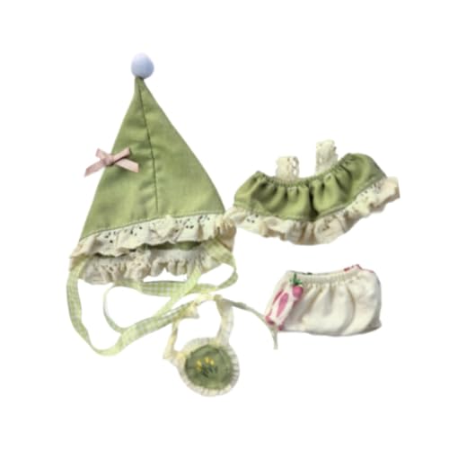 Colcolo 4X Puppen-Elfenkleidung mit Hose, Hut, Tasche, Kostüm-Accessoire, Miniatur-Kleidung für 17cm Puppen zum Anziehen, GrÜn von Colcolo