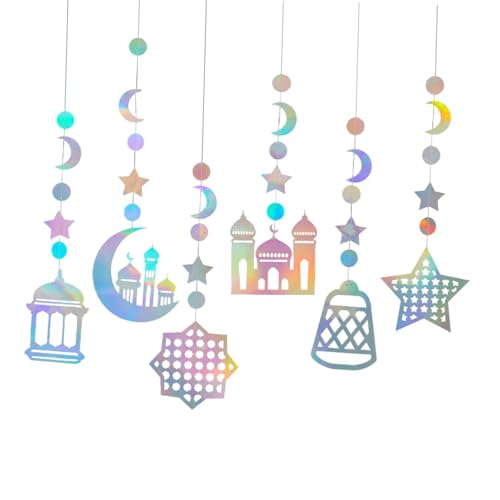 Colcolo 6PCS Ramadan Eid Dekoration Streamer Ornament Islam Festival Party Lieferungen Geschenke Hängende Wanddekoration zum Geburtstag zu Hause, Silber von Colcolo