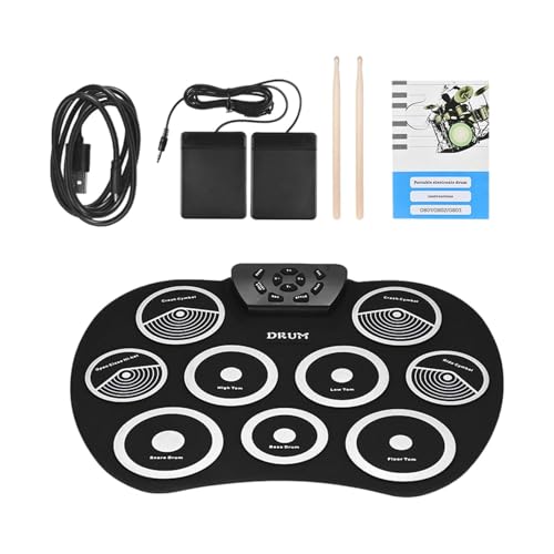 Colcolo 9 Pads Roll Up Drum Kit zum Spielen von Feiertagsgeburtstagsgeschenk mit Pedalen -Drum Sticks Leichtes Gewicht, Weiß von Colcolo