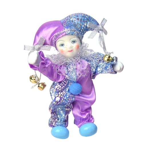 Colcolo Clownpuppe aus Porzellan, Clownfigur mit Kostüm, Schreibtischdekor, bemaltes Puppenornament, 18 cm, für Tischpartys von Colcolo