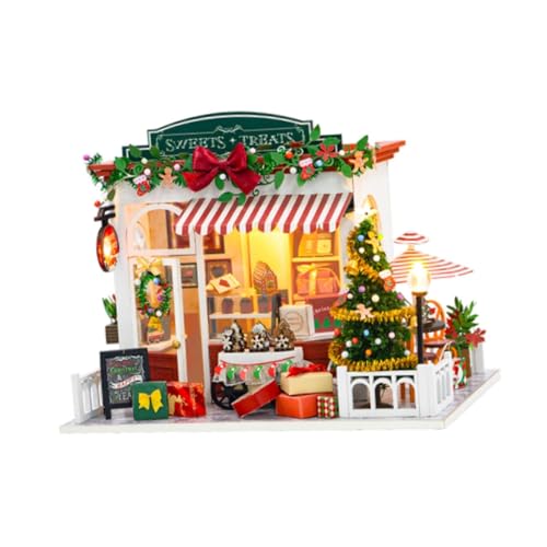 Colcolo DIY Weihnachtspuppenhaus Miniatur-Gartenhaus-Bausatz Lernspielzeug 3D-Holzpuzzle für Geschäft Zuhause Valentinstag für Kinder Erwachsene von Colcolo