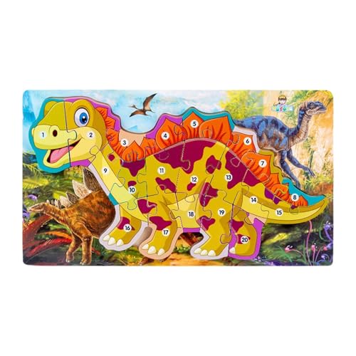 Colcolo Dinosaurier-Holzpuzzle, Puzzle Tyrannosaurus, Frühlernspielzeug Montessori, intelligentes Zahlenpuzzle für Mädchen, Jungen, Kinder, Gelb von Colcolo