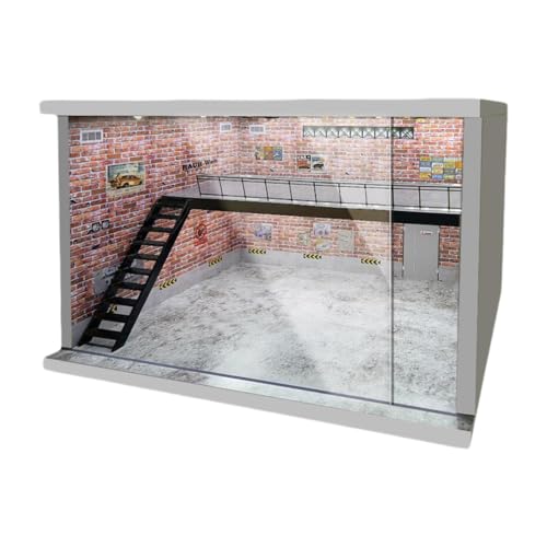 Colcolo Druckguss-Modellauto-Vitrine im Maßstab 1/64, 1/36, 1/32, Hintergrund, Acryl-Schutzbox, Parkplatz-Szene für Diorama-Layout, Rote Linke Treppe von Colcolo