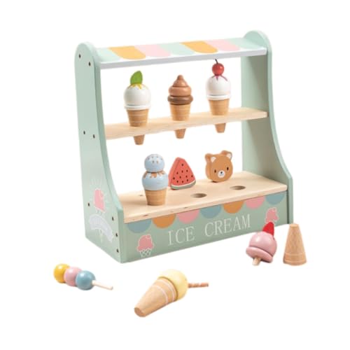 Colcolo Eiscreme-Set aus Holz, Rollenspiel, Lernspielzeug, Rollenspiel, realistisches EIS für Kinder, Mädchen und Jungen, Kinder, Vorschulgeschenke von Colcolo