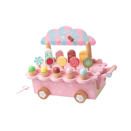 Colcolo Eiscreme-Spielzeug aus Holz, Lebensmittel-Spielzeug-Set, pädagogisches Spiel, Eiscreme-Theken-Set, EIS am Stiel-Set aus Holz für Kinder im Alter von, Rosa von Colcolo