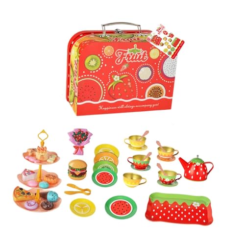 Colcolo Fruit Design Kinder-Teeservice aus Blech, Teeparty-Set mit Tragetasche, Küchenspielset, Rollenspiel-Teekannen-Set aus Metalldose für Kleinkinder von Colcolo