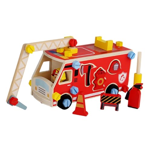 Colcolo Holzwerkzeug Set für Kinder Truck Schraubendreher Spielzeug Lernen Spielzeug Fine Motor Fertigkeit Täuschen Sie Konstruktion Spielzeug für Jungen, Feuerwehrauto von Colcolo