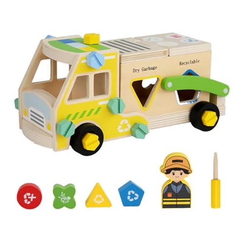 Colcolo Holzwerkzeug Set für Kinder Truck Schraubendreher Spielzeug Lernen Spielzeug Fine Motor Fertigkeit Täuschen Sie Konstruktion Spielzeug für Jungen, Müllwagen von Colcolo