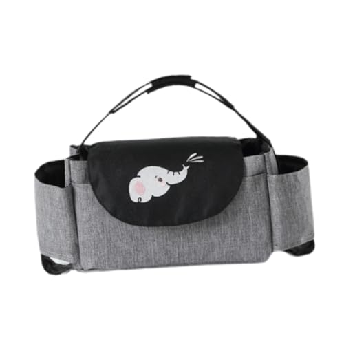 Colcolo Kinderwagen-Aufbewahrungstasche, Wickeltasche, Wasserbecherhalter, Baby-Handtasche, Kinderwagen, Reisetasche für Kinderwagen, Baby und Haustier, Schwarz Grau Elefant von Colcolo