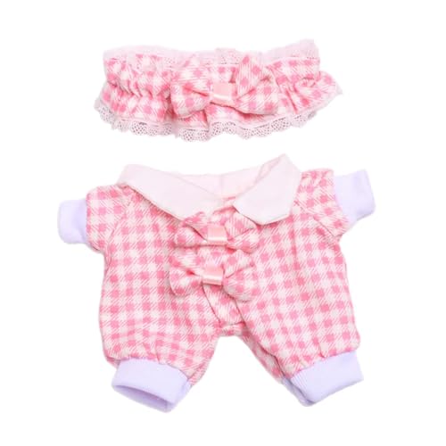 Colcolo Krabbelanzug-Set, 17cm Puppenkleidung Stilvolles bequemes Puppenzubehör, Foto-Requisiten Kariertes Pyjama-Set Puppenkleidung, ROSA von Colcolo