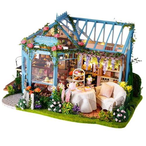 Colcolo Miniatur-Puppenhaus-Bausatz mit Spieluhr und LED-Leuchten, Basteln, dekoratives Gartenhaus, Mini-Gewächshaus für Festivals und Familien von Colcolo