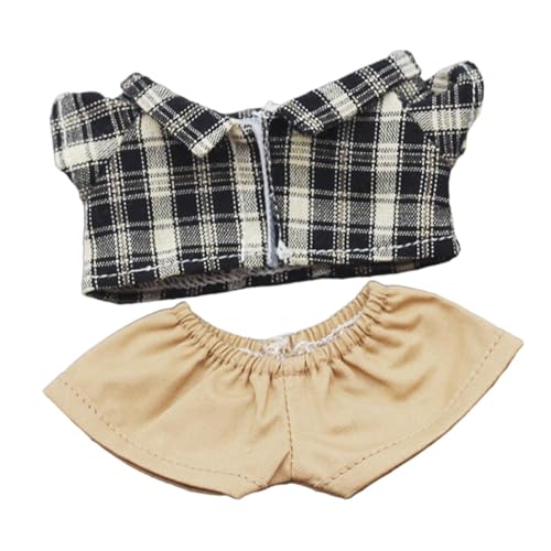 Colcolo Niedlicher Puppenkleidungsanzug, DIY Puppenspielzeug Puppenzubehör, Kleidung Bequemes Puppenoutfit Puppenkleidungsset für Kinder, schwarzes Gitter und Khaki von Colcolo