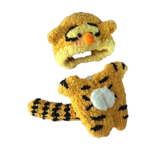 Colcolo Plüsch-Puppenkleidung für 15–17 cm große Puppen, Foto-Requisiten, Tiger-Overall mit Hut, DIY-Mode-Ankleide-Cartoon-Plüsch-Puppenzubehör von Colcolo