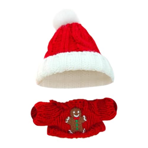 Colcolo Plüsch-Puppenkleidung für 15–17 cm große Puppen, Weihnachtskostüm, Lebkuchenmann-Pullover mit Weihnachtsmannmütze, modisch, weicher Cartoon von Colcolo