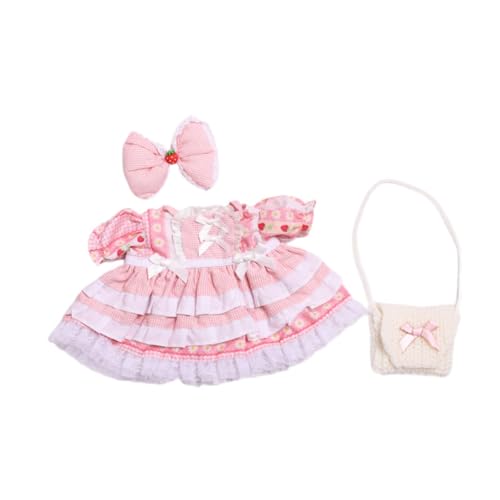 Colcolo Plüsch-Puppenkleidung für 38 cm große Puppen, Kleid mit Schleife, Knotentasche, stilvolles weiches Plüsch-Puppenzubehör, Kostüme, ROSA von Colcolo