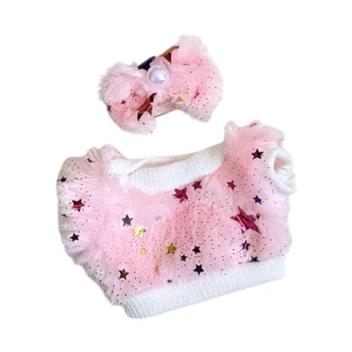 Colcolo Plüschpuppenkleidung für 17 cm Puppenoutfit, Stern-Sweatshirt mit Kopfschmuck, Plüschpuppenzubehör, weiche, süße Puppenkleidung, Rosa von Colcolo