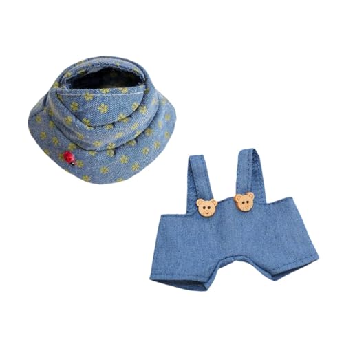 Colcolo Plüschpuppenkleidung für 17 cm große Puppen, stylischer Jeans-Overall mit Mütze, ausgestopfte Plüschpuppe, süße Puppenkleidung von Colcolo