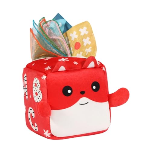 Colcolo Pull Along Tissue Box Sensorisches Spielzeug, Busy Pull Tissues Square Tissue Box Babyspielzeug Montessori-Spielzeug für Neugeborene Kleinkinder im, Rot von Colcolo