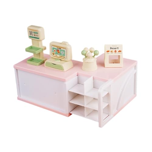 Colcolo Puppenhaus Miniatur Supermarkt Registrierkasse 1:12 Kreative Puppenhausmöbel Rollenspielspielzeug für Kindergeburtstagsgeschenke, Rosa von Colcolo