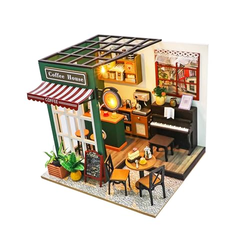 Colcolo Puppenhaus-Miniatur mit Möbeln, Café, eingebaute LED-Leuchten, Eckzimmerbox für den Valentinstag, Mutter von Colcolo