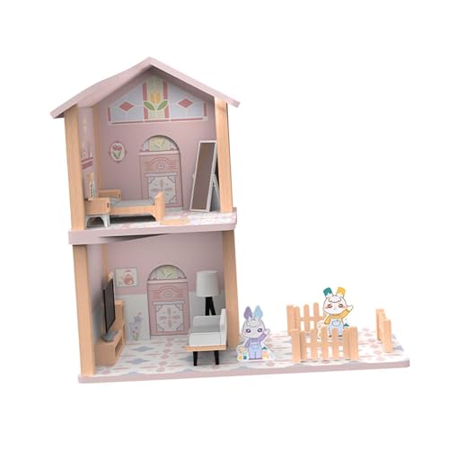 Colcolo Puppenhaus aus Holz, 2-stöckig, im europäischen Stil, mit Möbeln, pädagogisches Spielzeug, Spielset, Rollenspiel, handgefertigtes Miniaturhaus von Colcolo