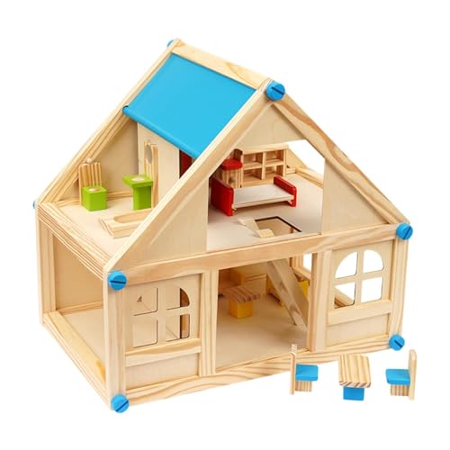 Colcolo Puppenhaus aus Holz, Miniaturhaus, Lernspielzeug, Mini-Möbelspielzeug, Puppenhausspielzeug, Rollenspielzeug für Kinder ab 3 Jahren von Colcolo