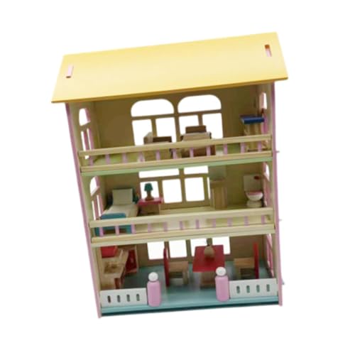 Colcolo Puppenhausvilla aus Holz, Puppenhaus-Spielset, Bastelset, Rollenspielspielzeug, Holzspielzeug, Miniatur-Puppenhausbausätze, für Kleinkinder ab 3 von Colcolo