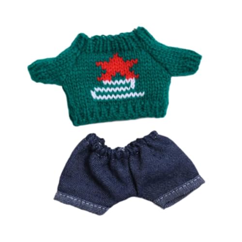 Colcolo Puppenkleidung aus Plüsch für 15–17 cm große Puppen, süß, Pullover und Jeans, stylisch, Kleidung für Kuscheltiere, Puppenkleidung, bequem, GrÜn von Colcolo