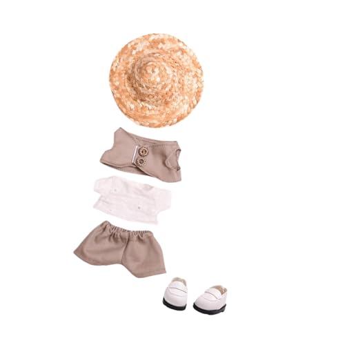 Colcolo Puppenkleidung für 15 cm große Plüschpuppen mit Sommerhut, Mode, Kostüme zum Selbermachen, Anzieh-Foto-Requisiten, süßes Kuscheltier-Zubehör, 5-teiliges Set von Colcolo