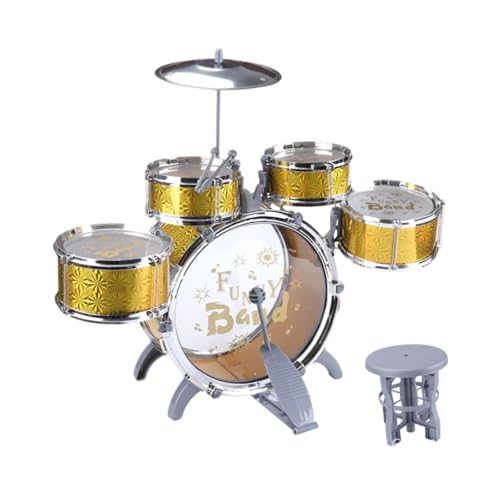 Colcolo Schlagzeug für Kinder, Pedal-Percussion mit Stuhl, Entwicklungsspielzeug, Simulationstrommelspielzeug, Kleinkinder, pädagogisches Schlagzeugset als , Gold von Colcolo