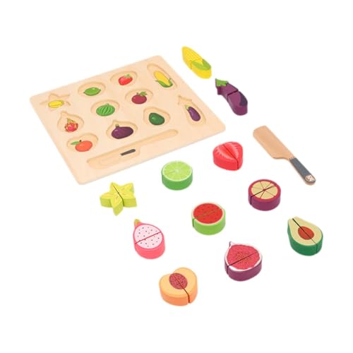 Colcolo Schneiden von Obst und Gemüse, Spielküchenspielzeug aus Holz, Spielset, Montessori-Küchenpuzzle aus Holz, Spielzeug für Jungen im Alter von 3 4 5 6 7 von Colcolo