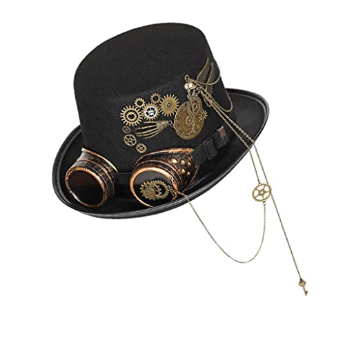 Colcolo Steampunk-Hut mit Zahnrädern, schwarze Kopfbedeckung, Mottoparty, Karneval, Halloween-Kostüm von Colcolo